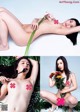 A naked woman holding a flower in her hand.